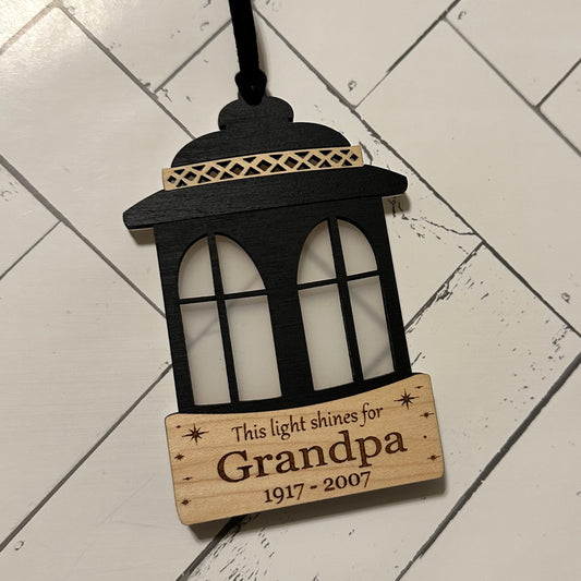 Memorial Lantern Ornament "This Light Shines for..." - Personalized