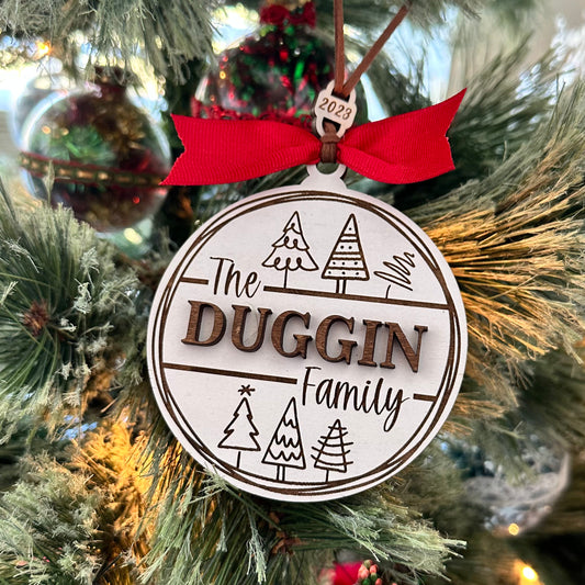 Family Name with Christmas Trees Ornament