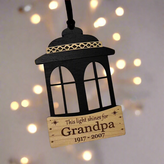 Memorial Lantern "This Light Shines for..." - Engraved Wood Ornament