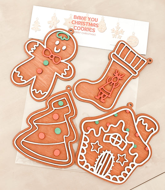 DIY Art - Christmas Cookie Wood Ornaments 4 piece kit