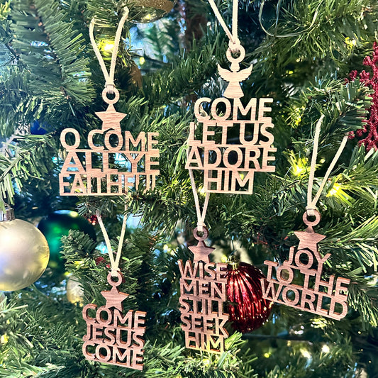 Walnut Christmas Carols or Sayings Ornament