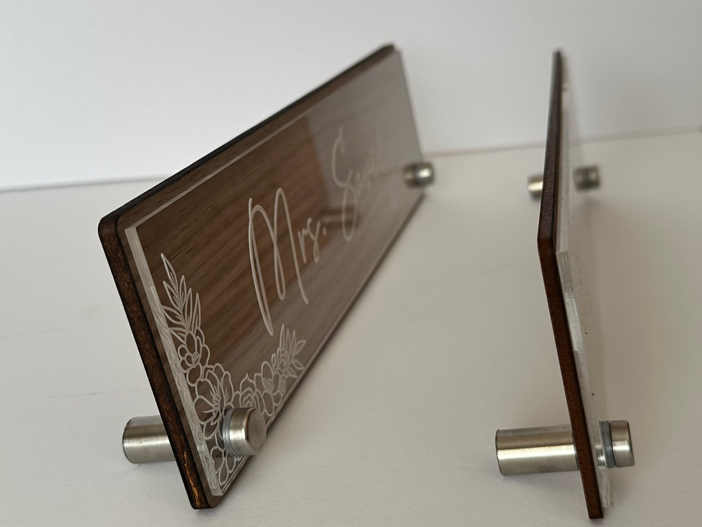 Desk Name Plate - Engraved Acrylic and Walnut