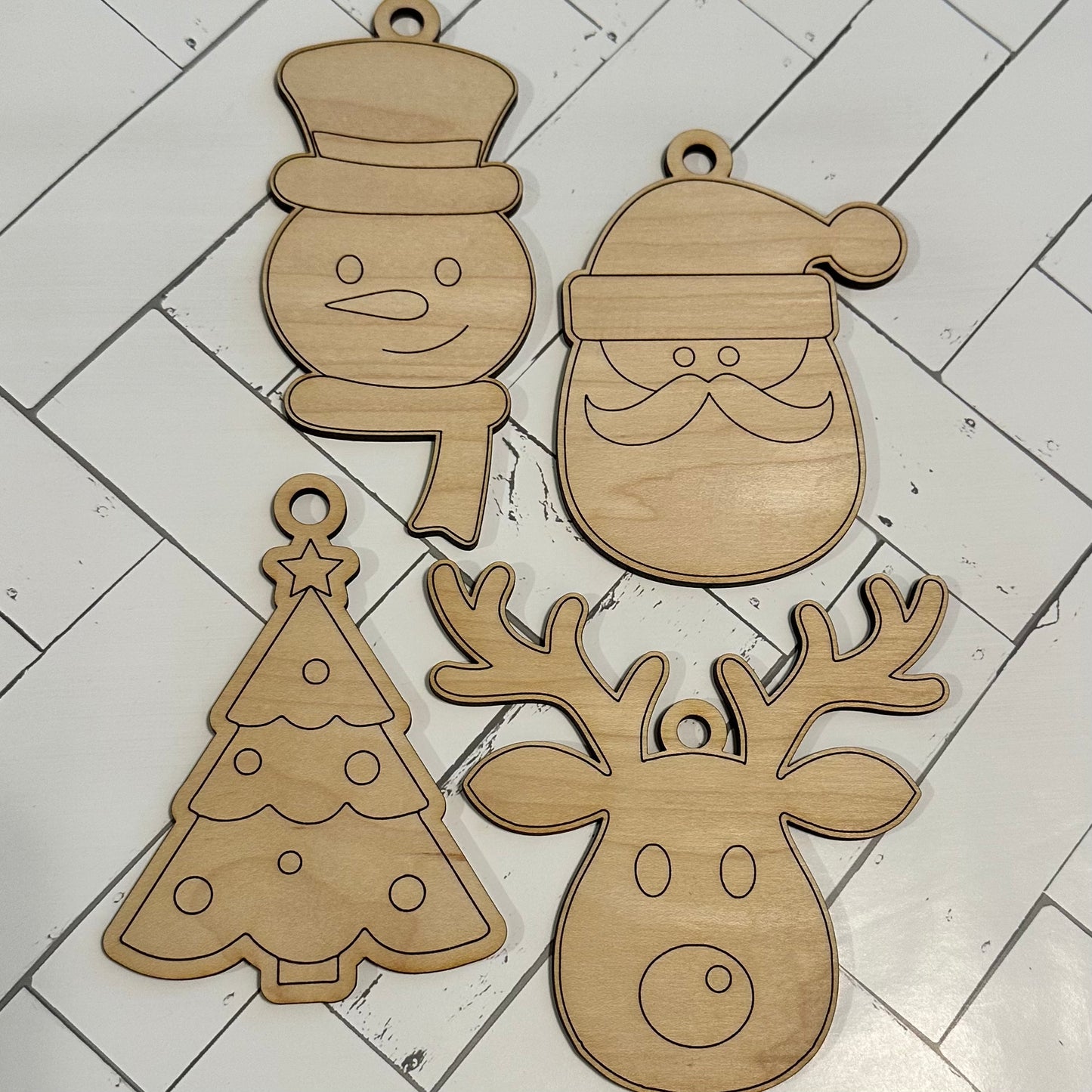 DIY Art - Large Unfinished Wood Christmas Ornaments 4 piece kit