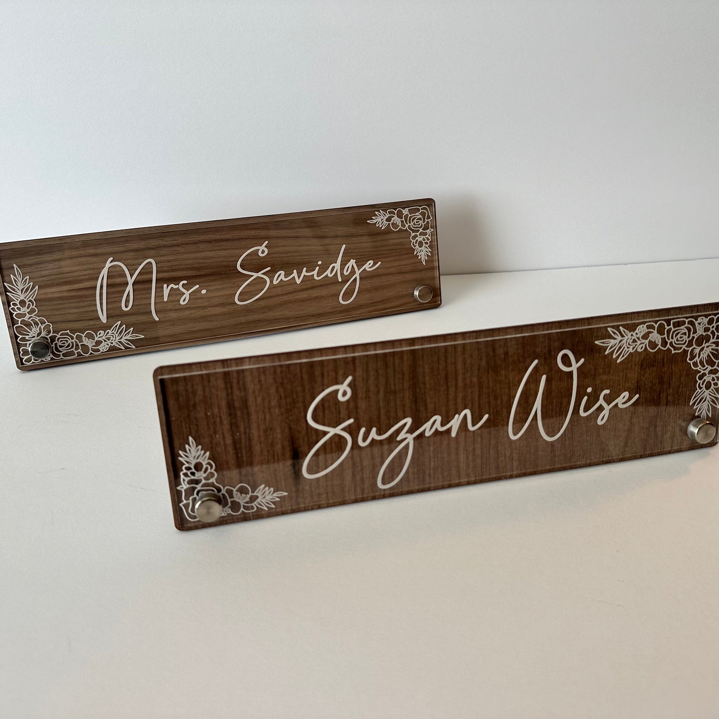 Desk Name Plate - Engraved Acrylic and Walnut