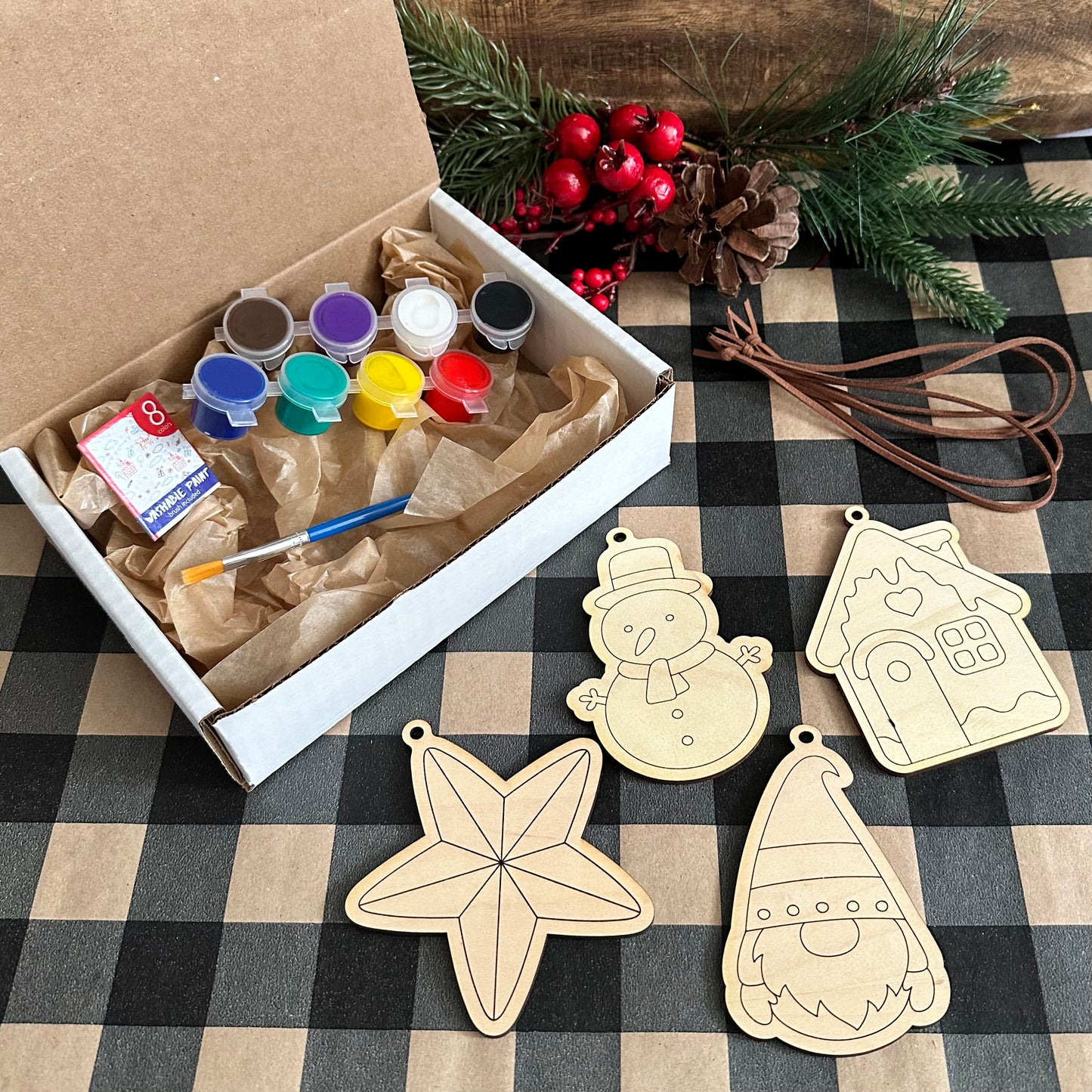 DIY Art - Unfinished Wood Ornaments 4 piece kit - Choose your Own