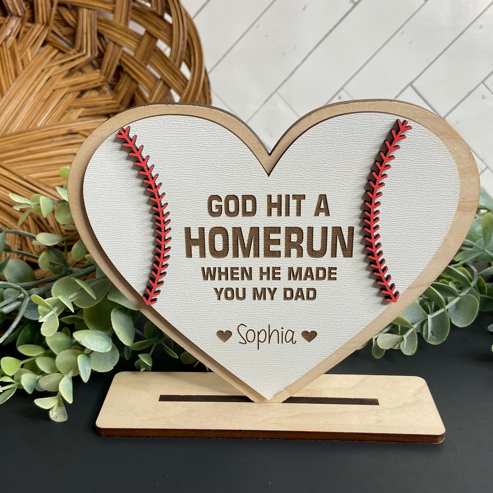 Personalized Baseball Wooden Sign We Hit A Homerun - Father's Day Gift