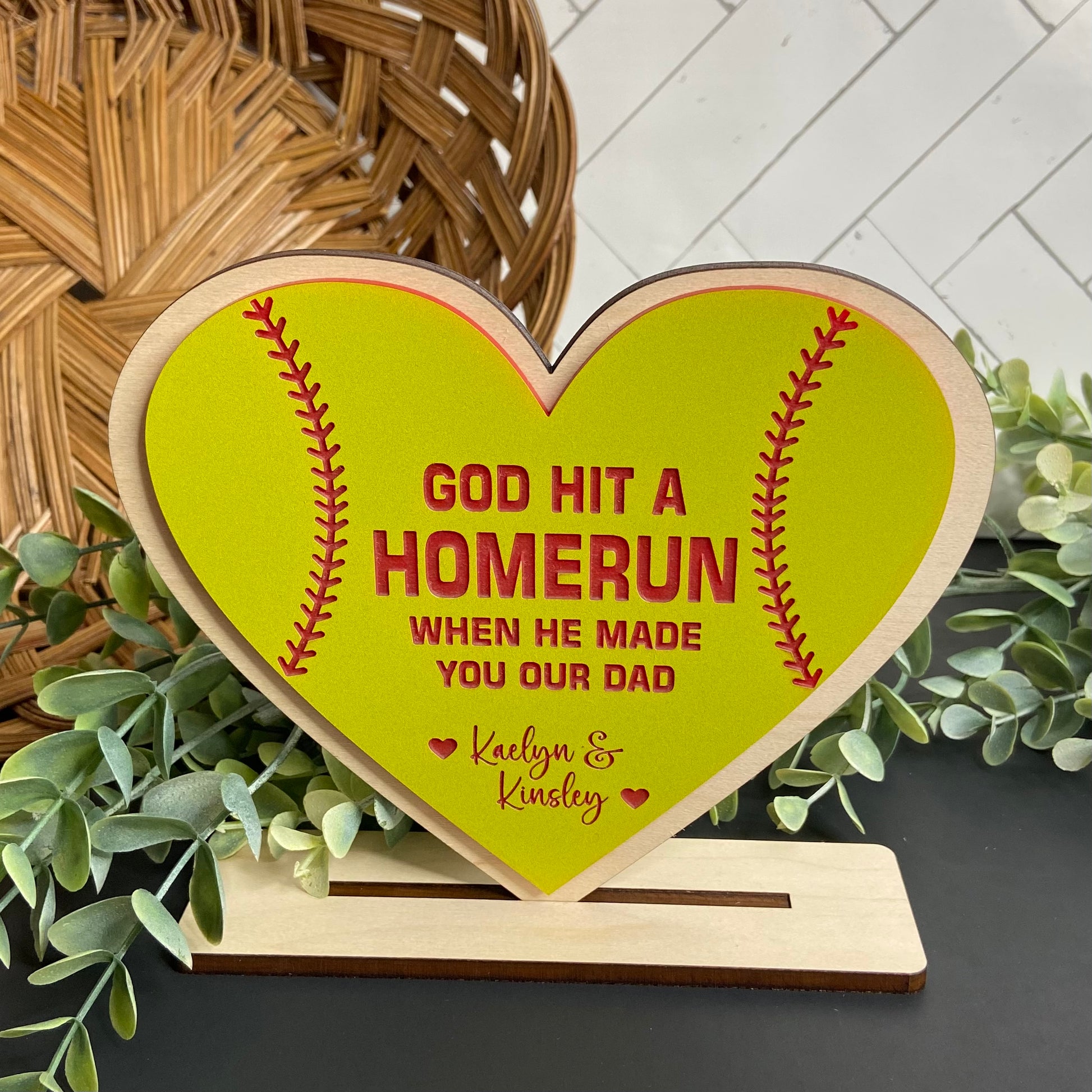 Personalized Baseball Wooden Sign We Hit A Homerun - Father's Day Gift