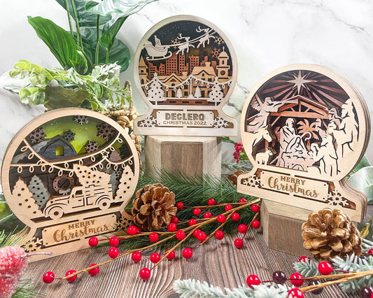 Christmas Snowglobe Collection - Handpainted Wood Shelf Sitter