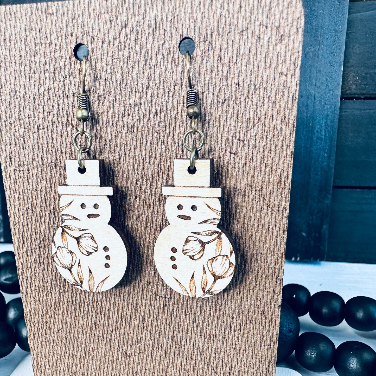 Floral Snowman Dangle Earrings