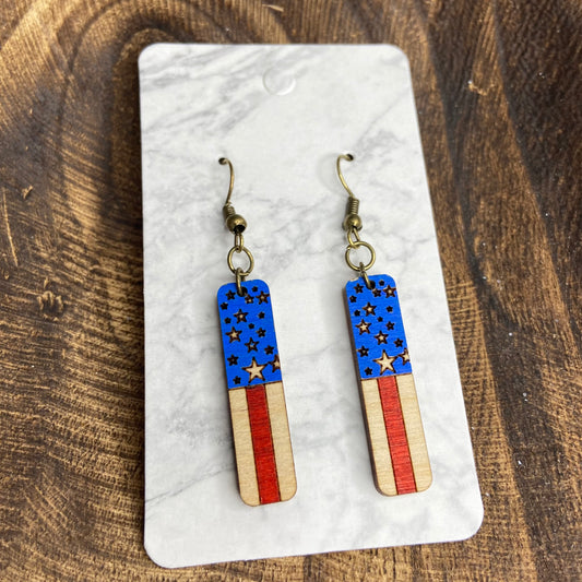 SALE!  Stars and Stripes Hand Painted Dangle Earrings