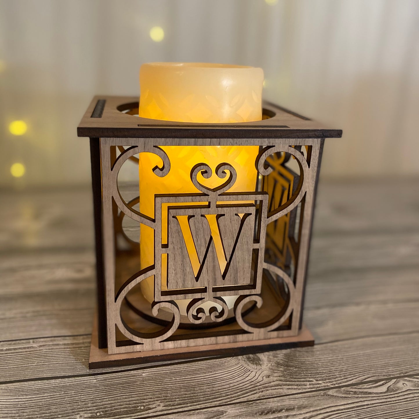 Wood Lantern with Initial - Personalized