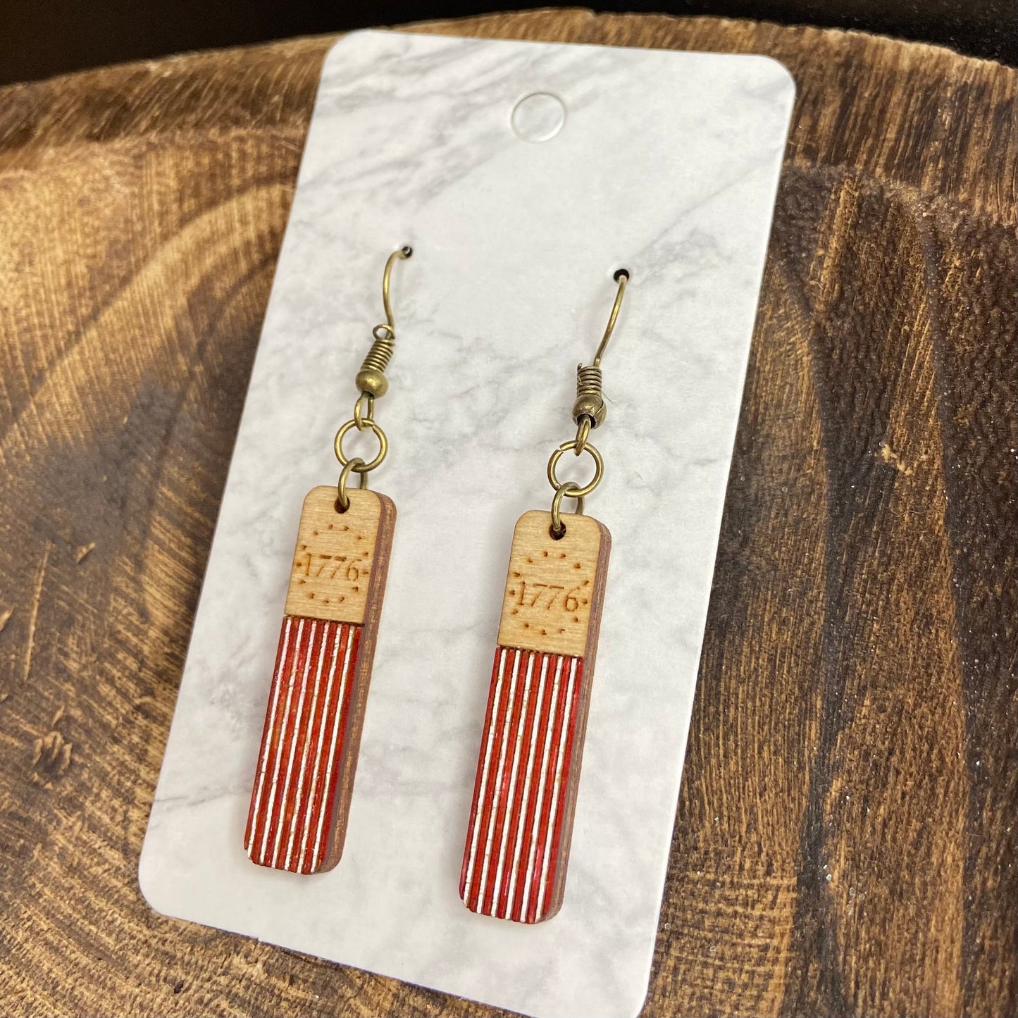 SALE!  1776 Flag Hand Painted Dangle Earrings