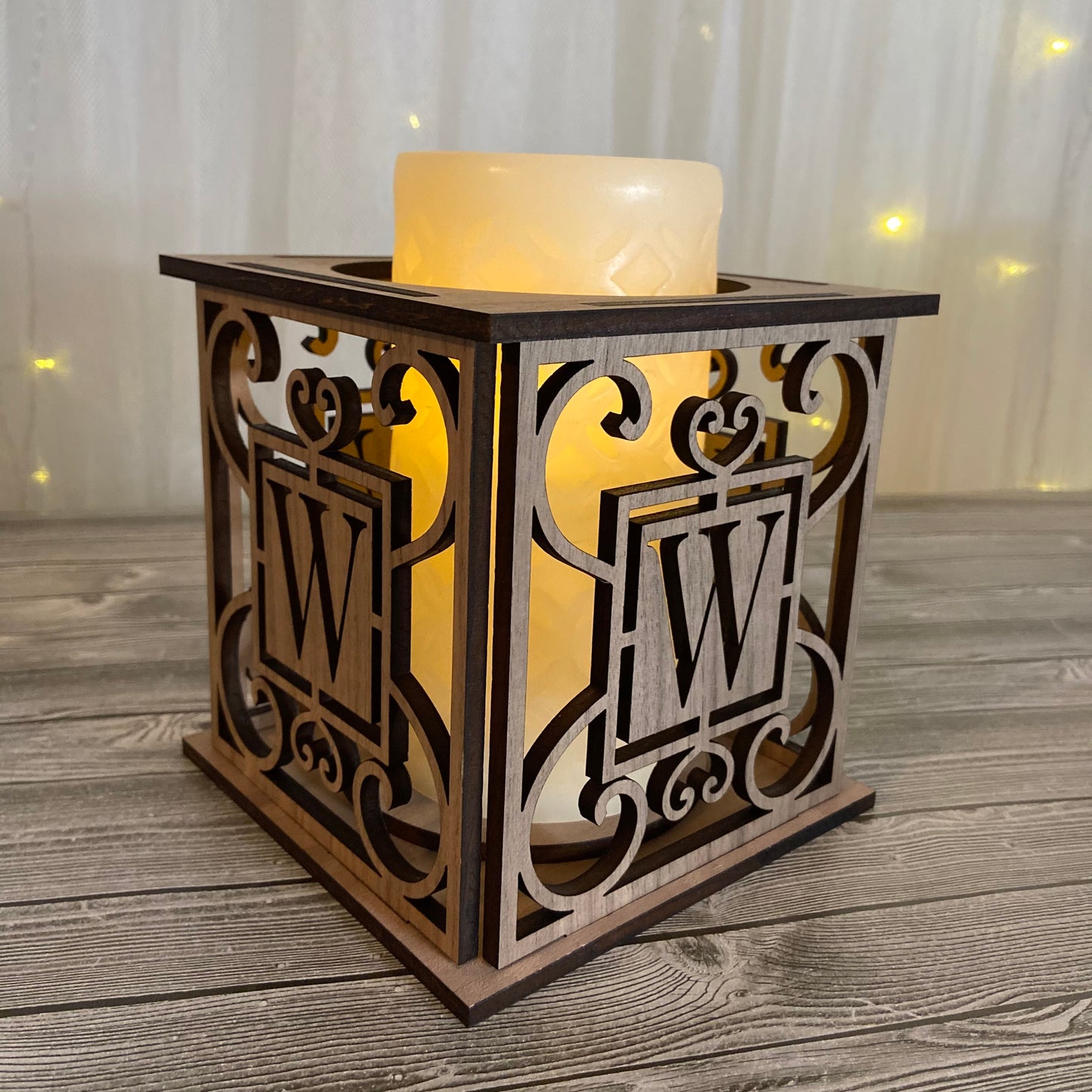 Wood Lantern with Initial - Personalized