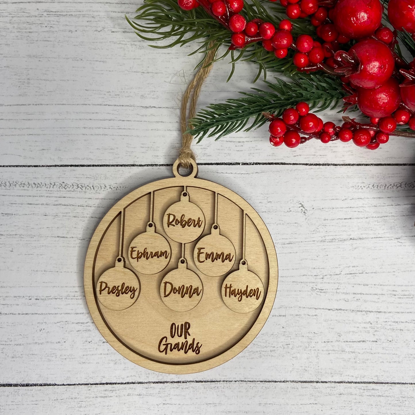 Our Family with Pet Paws - Personalized Wood Engraved Ornament