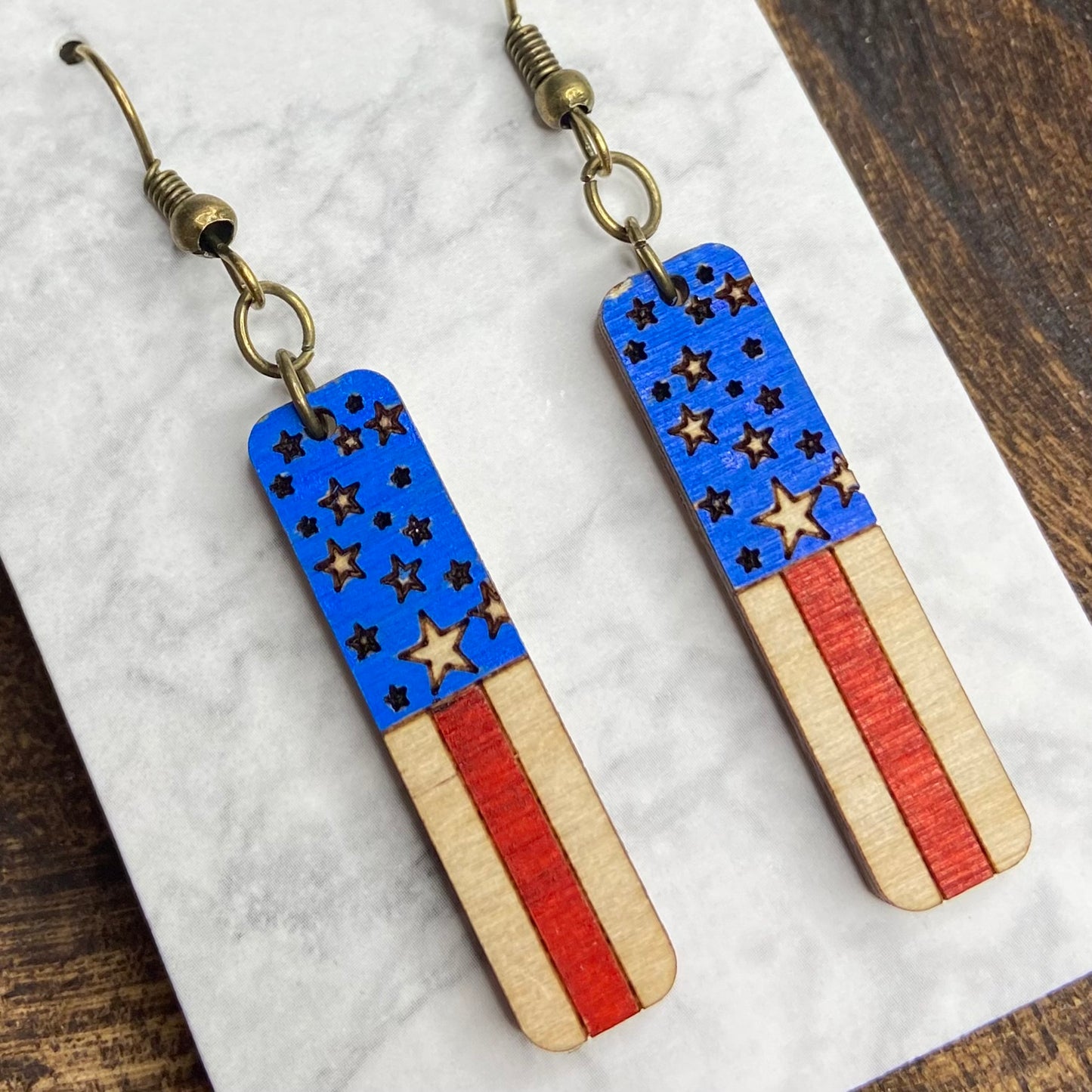 SALE!  Stars and Stripes Hand Painted Dangle Earrings