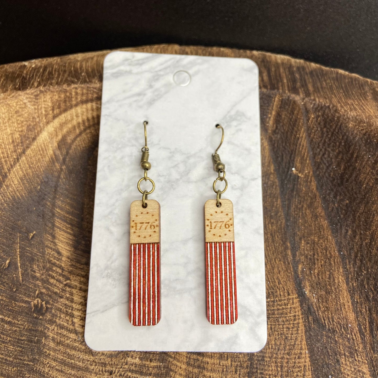 SALE!  1776 Flag Hand Painted Dangle Earrings