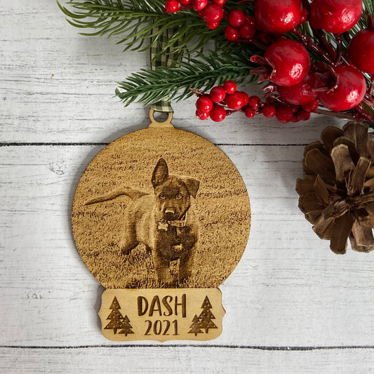 Engraved Wood Photo Ornament